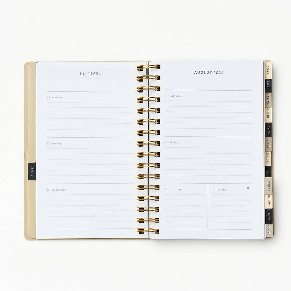 2024-2025 Paper Source Floral Linework 17-Month Faux Leather Spiral Weekly Planner