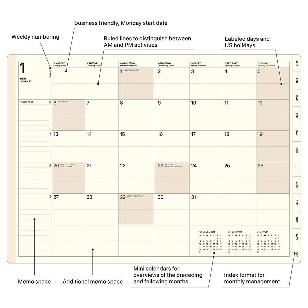 2025 Mein Leben Navy Weekly Planner