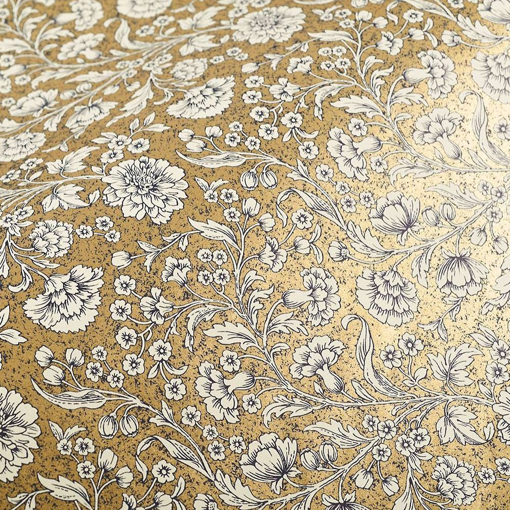 White Relief Floral on Gold Handmade Paper