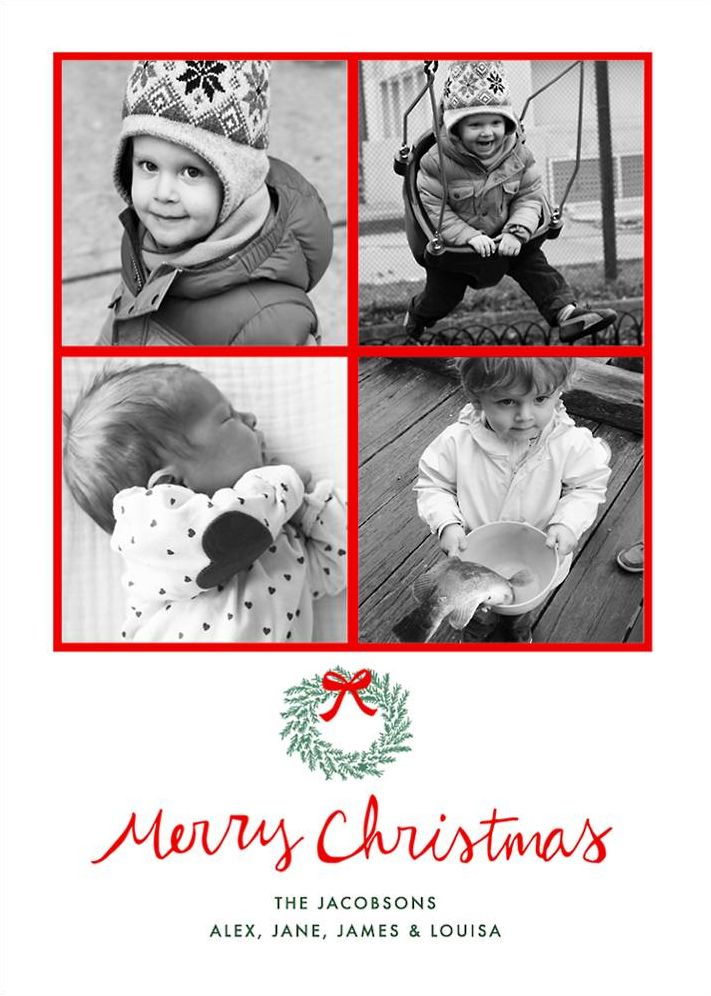 Merry Christmas Wreath Multi Photo Card