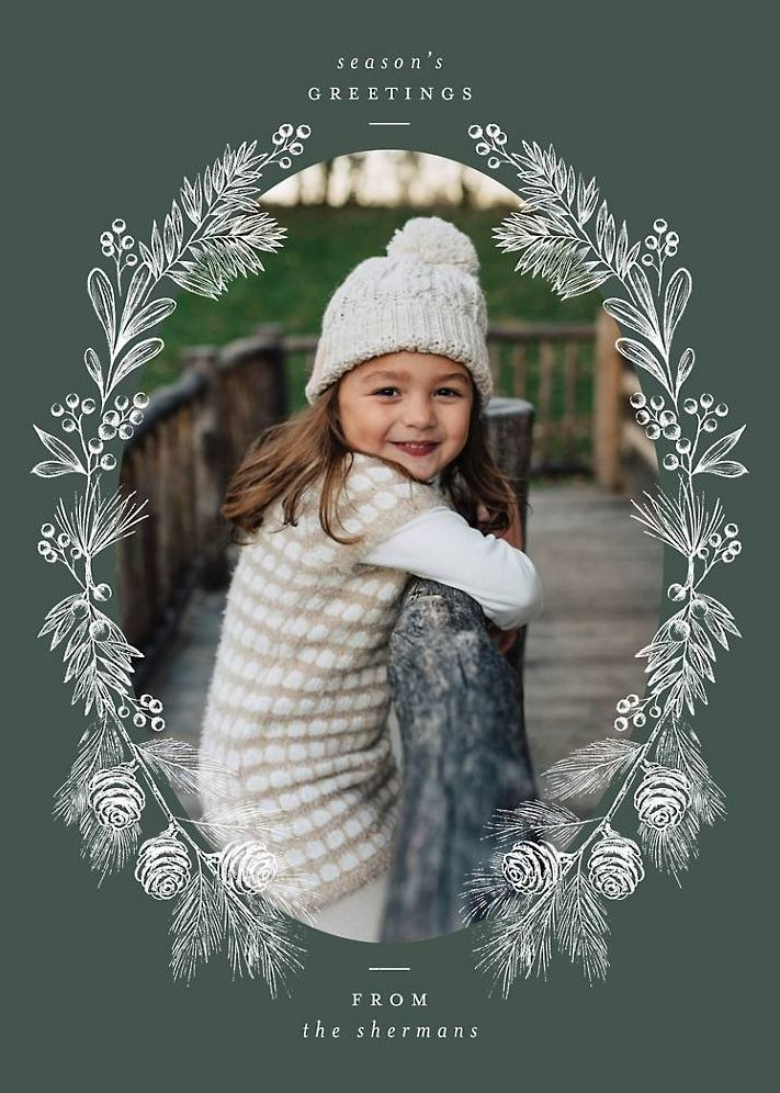 Frosted Greenery Frame Holiday Photo Card