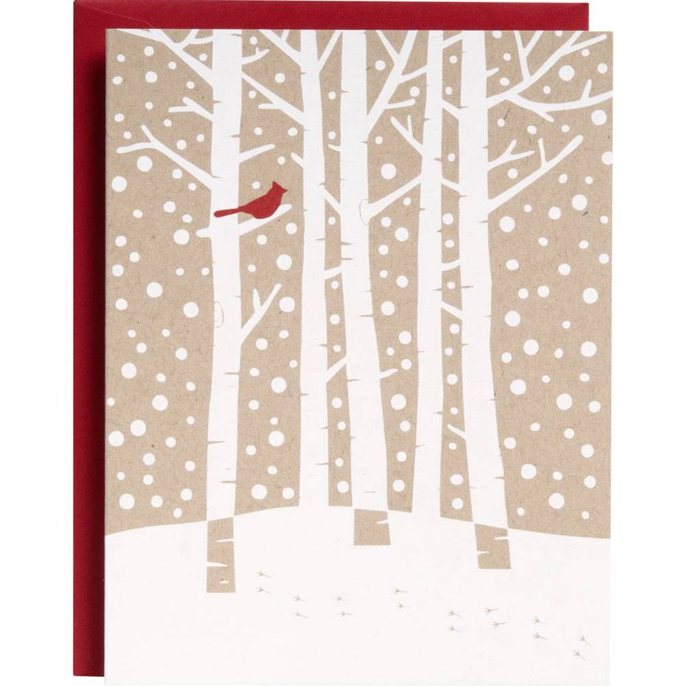 XMAS A2 Cardinal in Birch Tree Foil Holiday Card Set