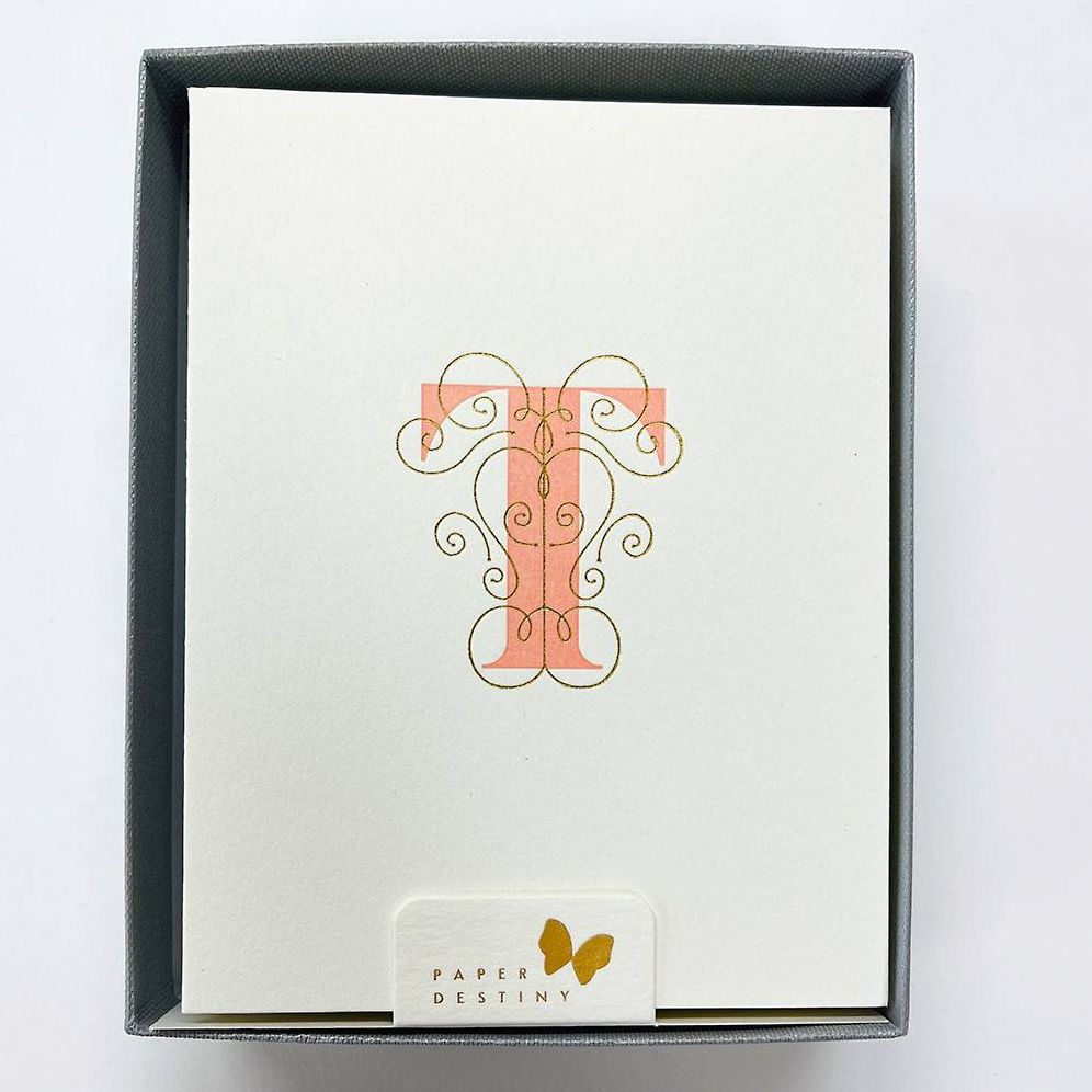 Monogram Letterpress T Stationery Set