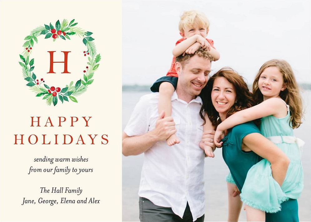 Winter Greenery Monogram Photo Card