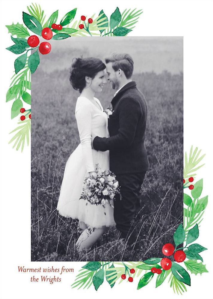 Winter Greenery Corners Vertical Photo Card