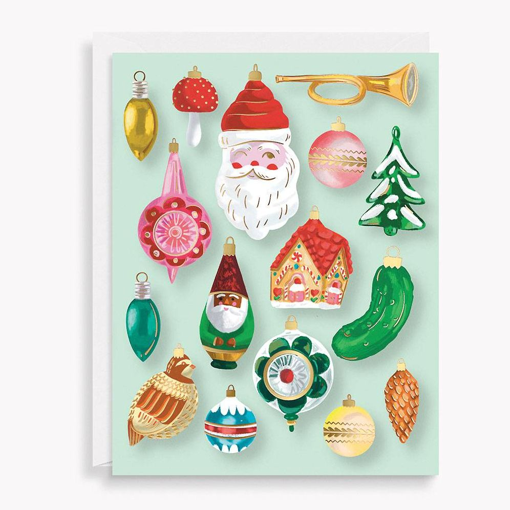 XMAS A2 Vintage Ornaments Holiday Card Set