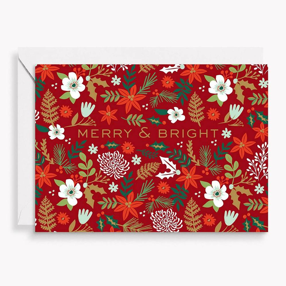 XMAS A6 Merry & Bright Floral Holiday Card Set