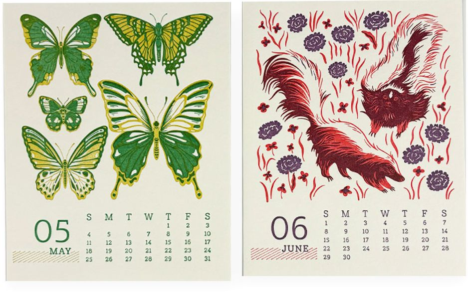 2025 Paper Source Animals Letterpress Desktop Calendar