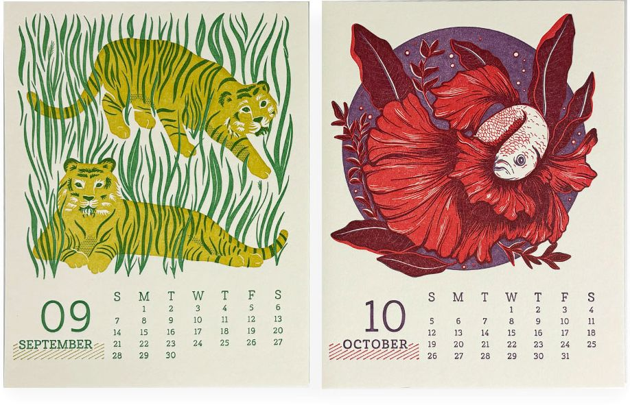 2025 Paper Source Animals Letterpress Desktop Calendar
