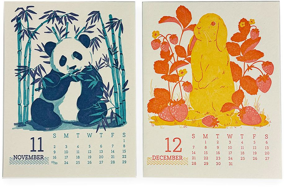 2025 Paper Source Animals Letterpress Desktop Calendar