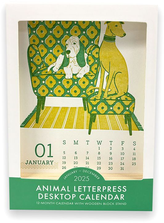 2025 Paper Source Animals Letterpress Desktop Calendar