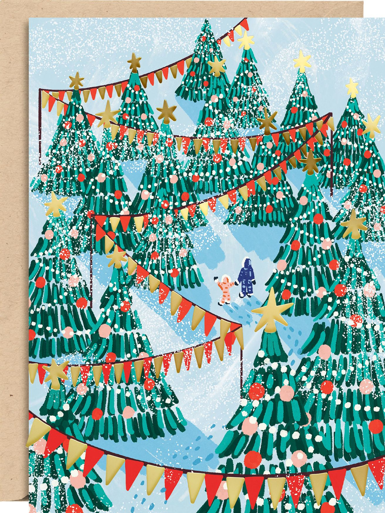XMAS OFF/FOIL A6 Snowy Tree Farm FLD S/10