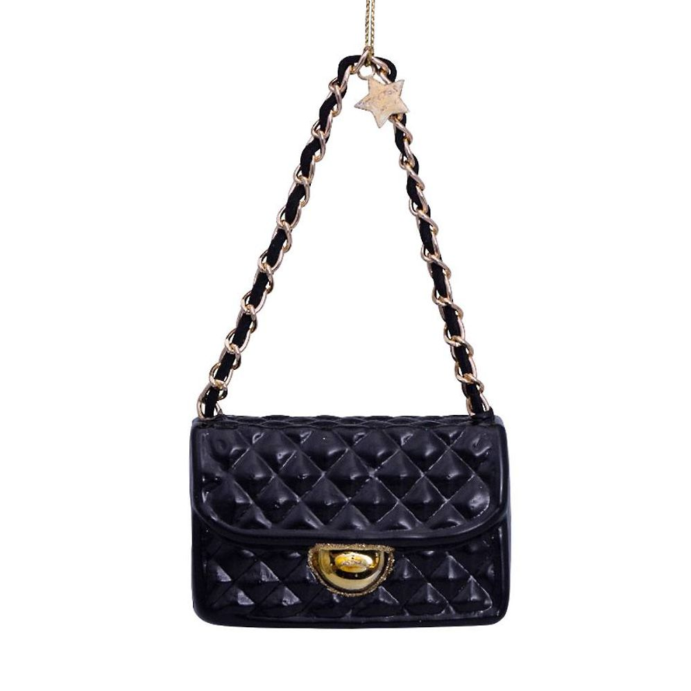 Black Fashion Bag Glass Ornament