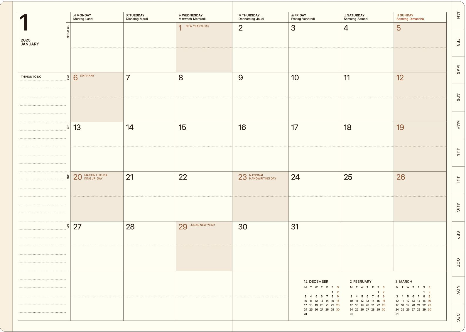 2025 Mein Leben Navy Weekly Planner
