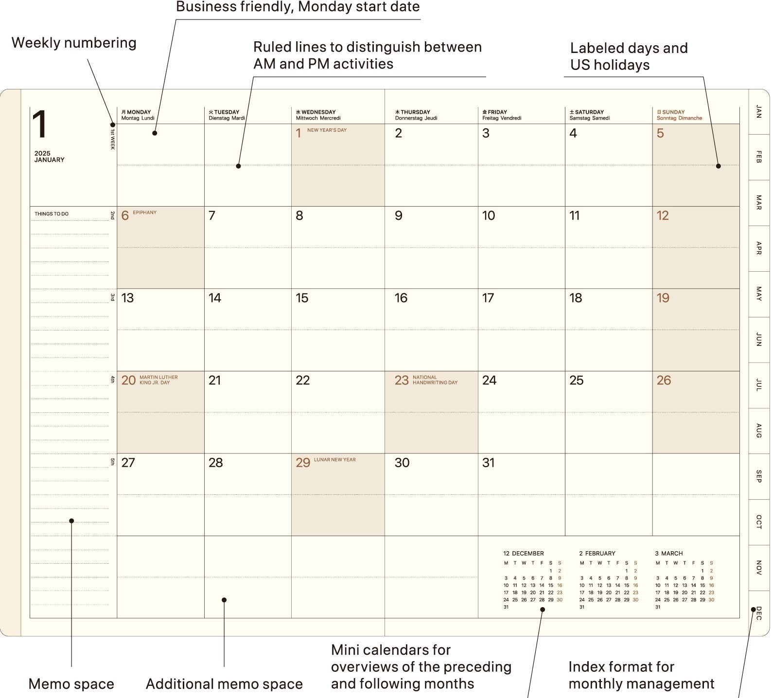 2025 Mein Leben Navy Weekly Planner