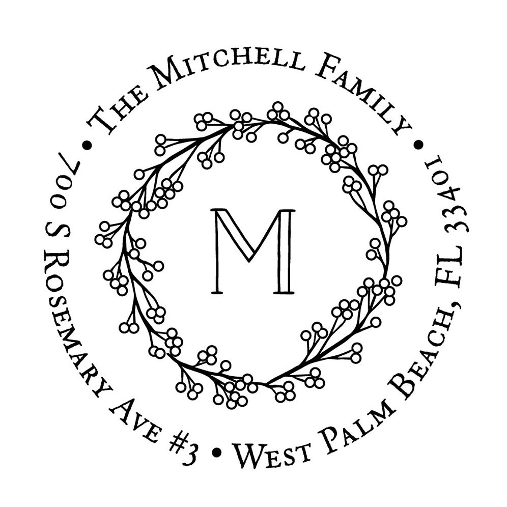 Berry Monogram Wreath Custom Stamp and Stamp Tool