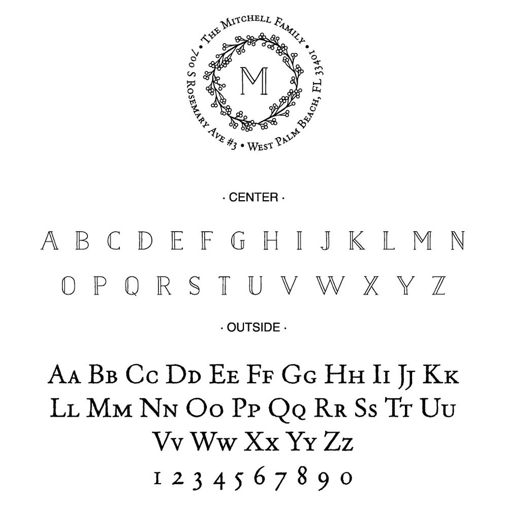 Berry Monogram Wreath Custom Stamp