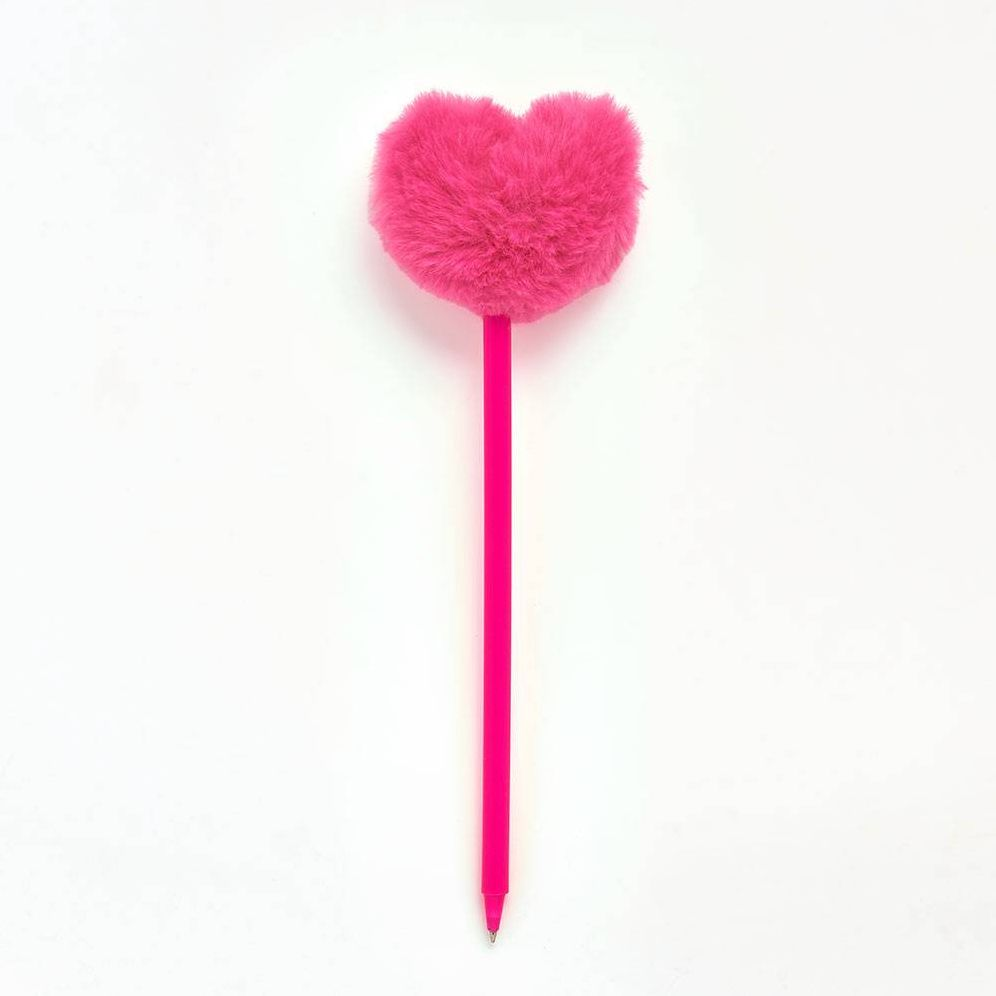 Deep Rose Fur Heart Ballpoint Pen