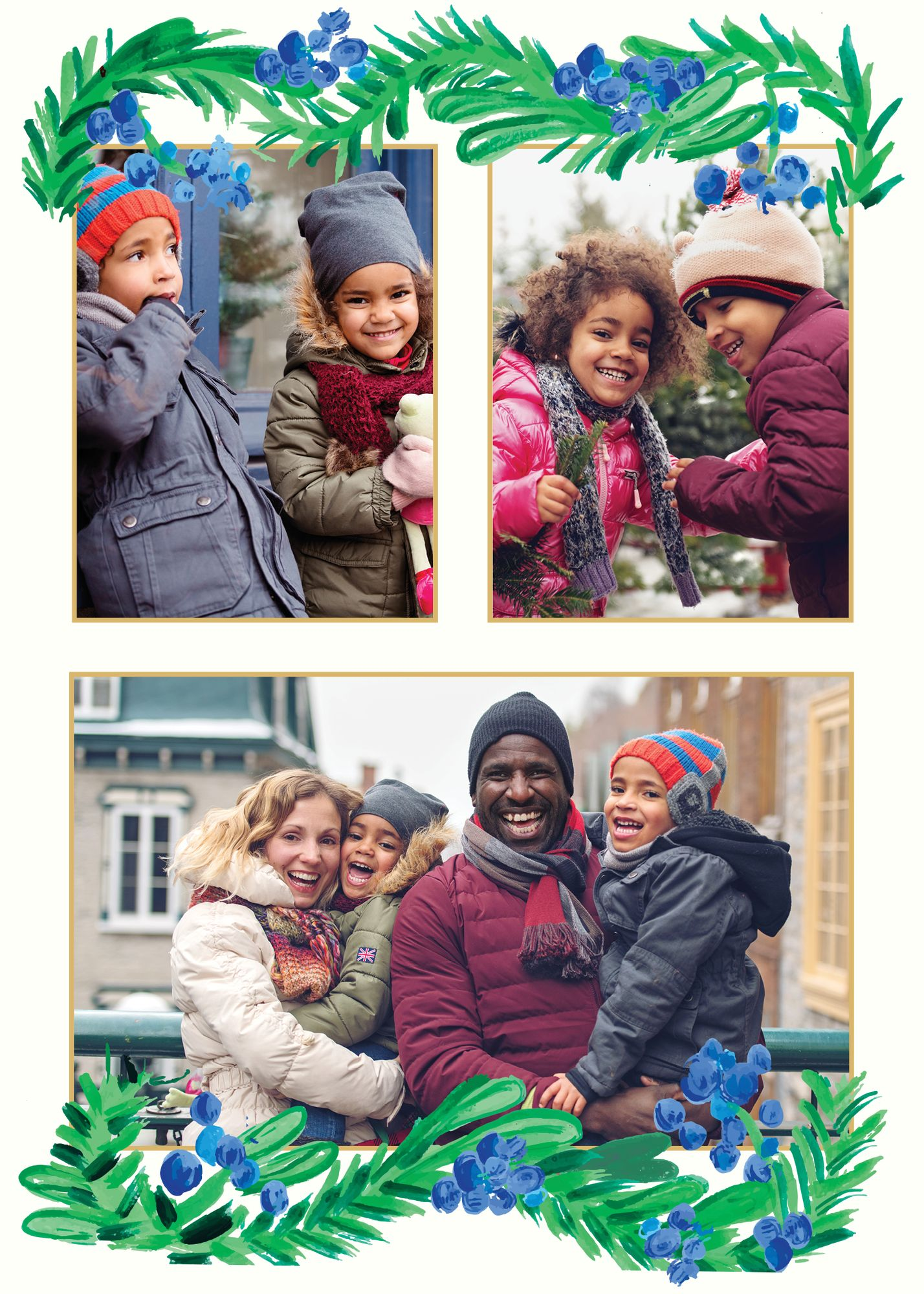 Blue Berries Holiday Multi Photo Card