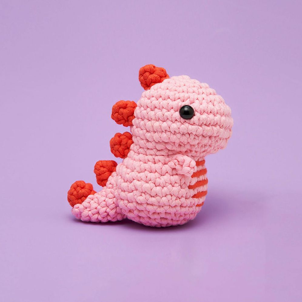 Pink Fred the Dinosaur, The Woobles Beginner Crochet Kit
