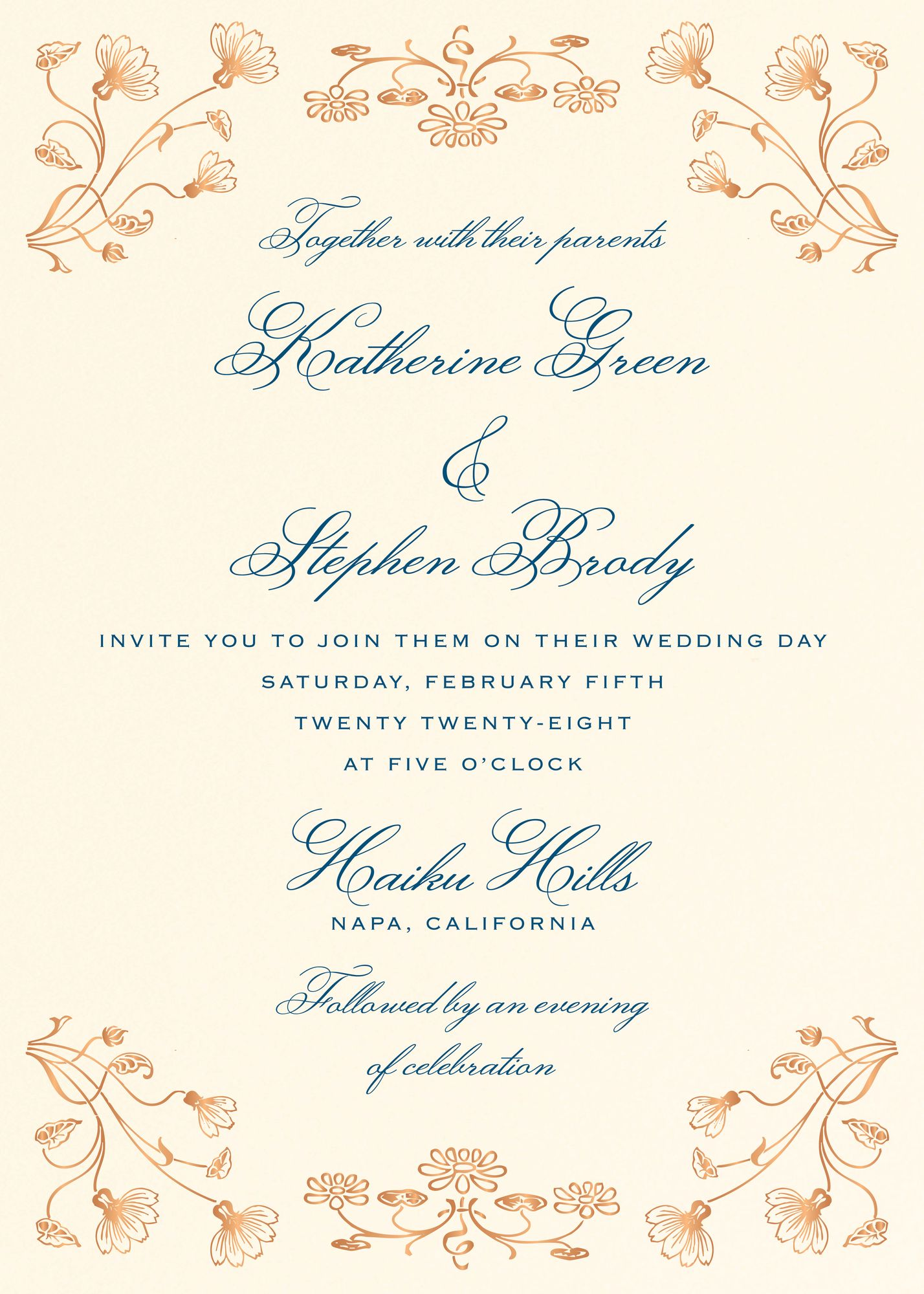 Nouveau Poppy Foil Wedding Invitation