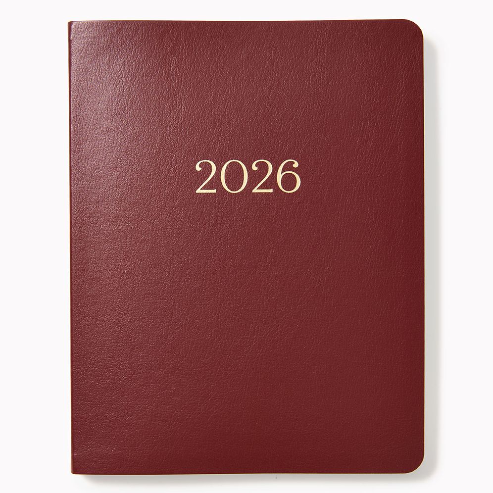 2025-2026 Paper Source Maroon Leather 18-Month Weekly Desk Planner