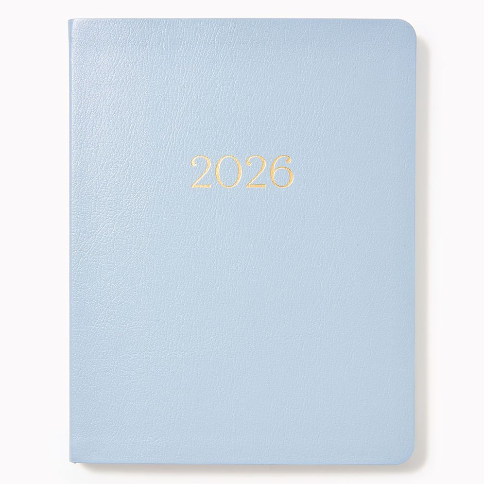2025-2026 Paper Source Light Blue Leather 18-Month Weekly Desk Planner