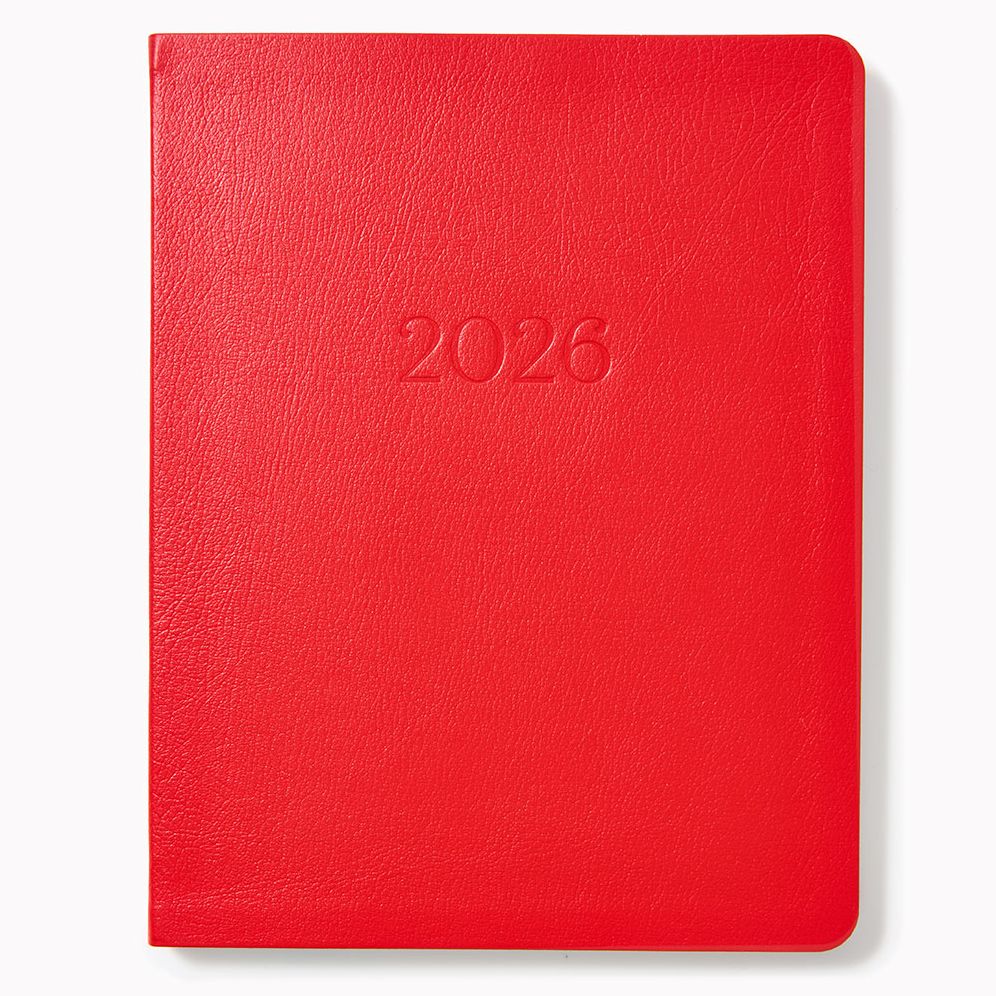 2025-2026 Paper Source Red Leather 18-Month Weekly Desk Planner