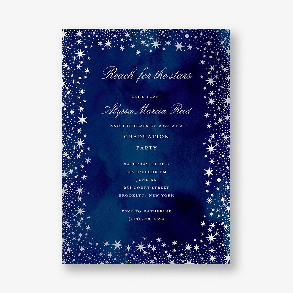 Silver Foil Reach For The Stars Graduation Party Invitation