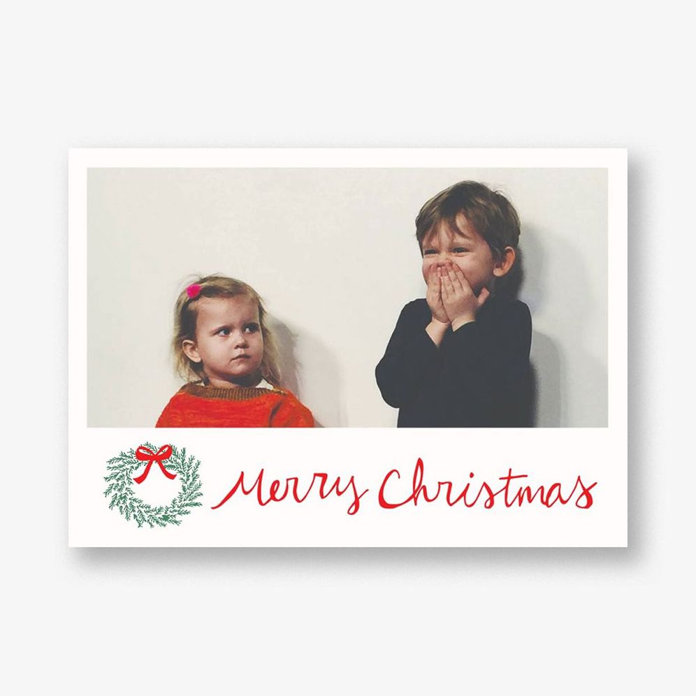 Merry Christmas Wreath Horizontal Photo Card