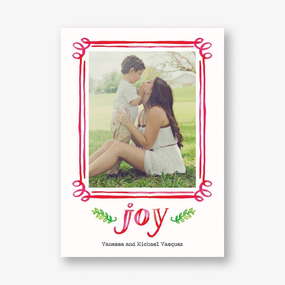 Watercolor Frame Joy Holiday Photo Card