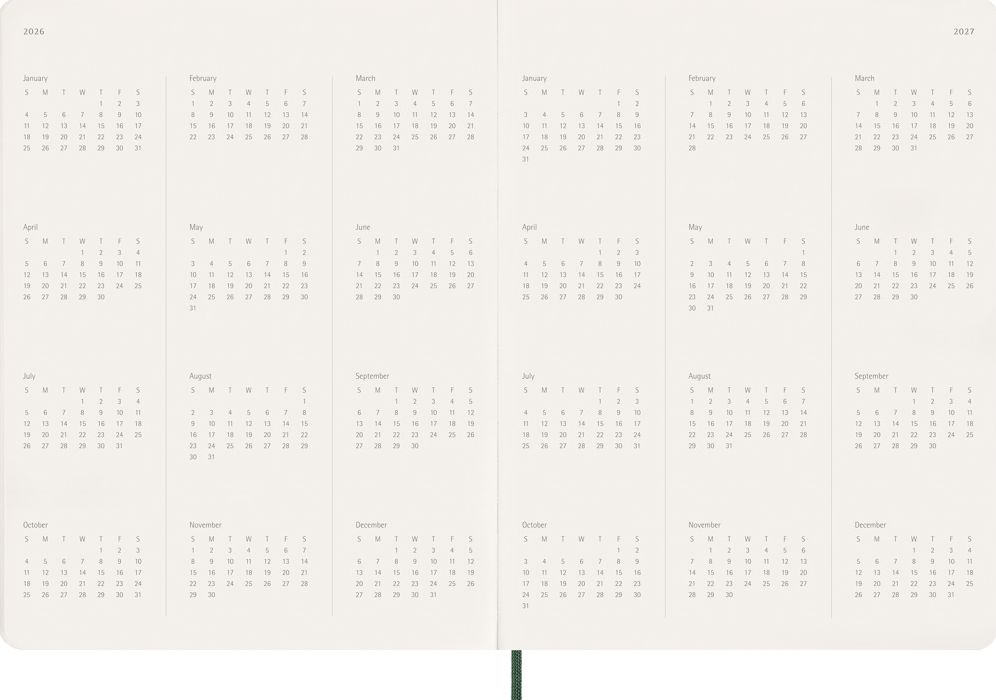 2026 Moleskine Myrtle Green 15-Month XXL Essential Soft Cover Weekly Vertical Planner
