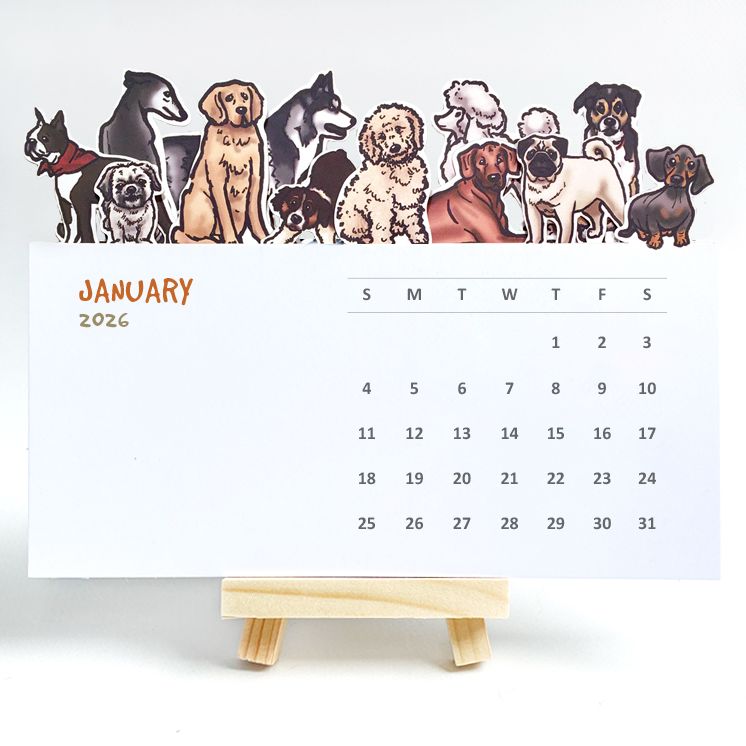 2026 Die Cut Dogs Desk Calendar Paper Source