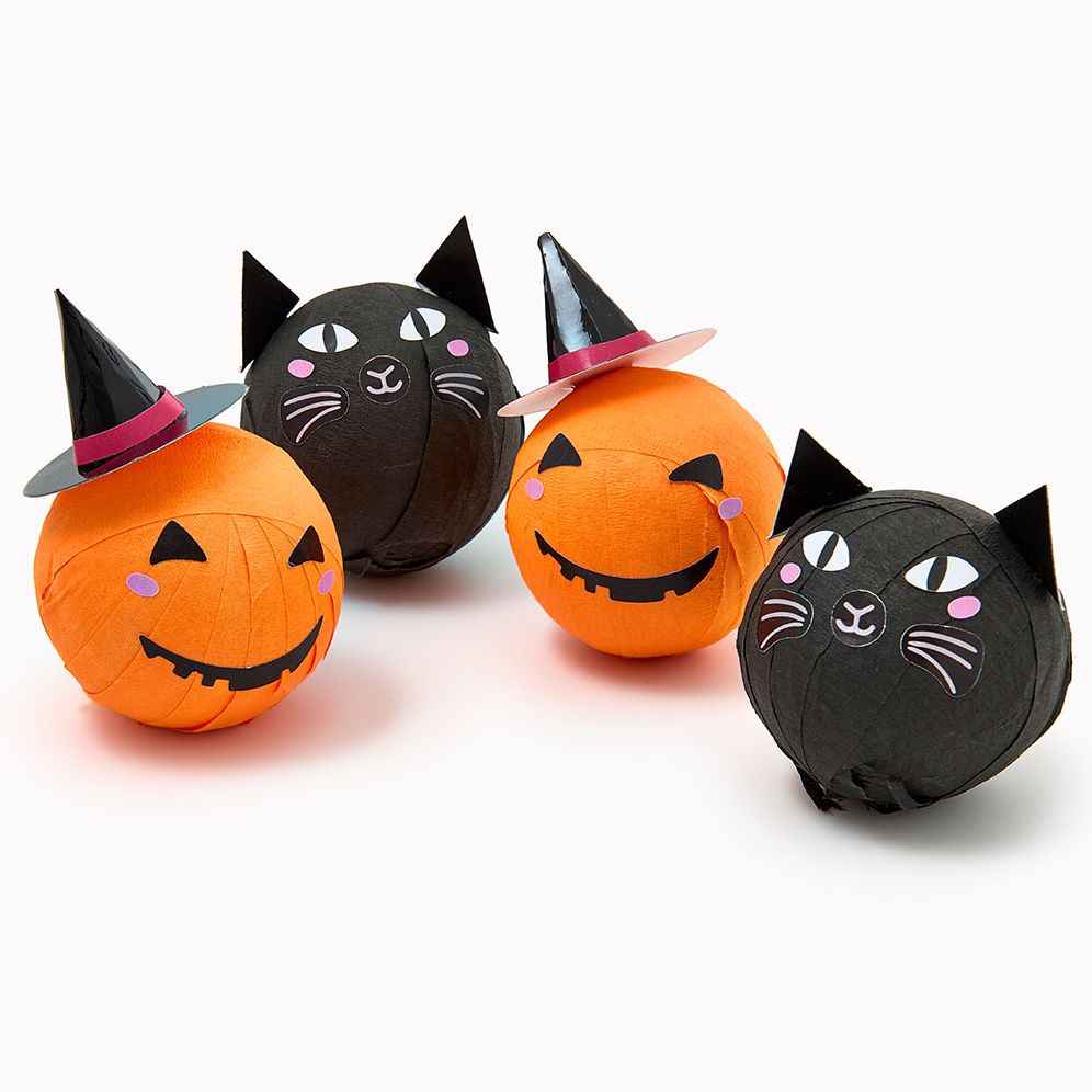 Halloween Cat and Pumpkin Surprise Balls Set of 4