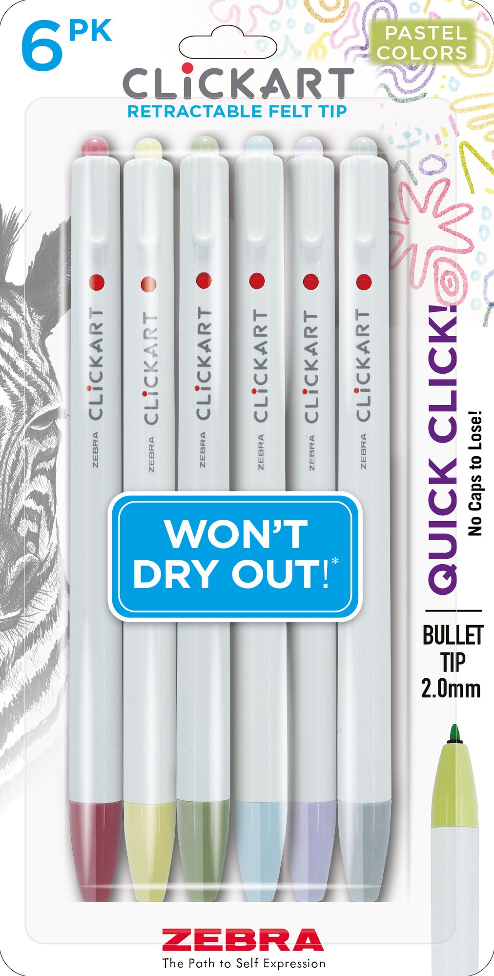 ClickArt Retractable Felt Tip Marker Mild Assorted 6pk