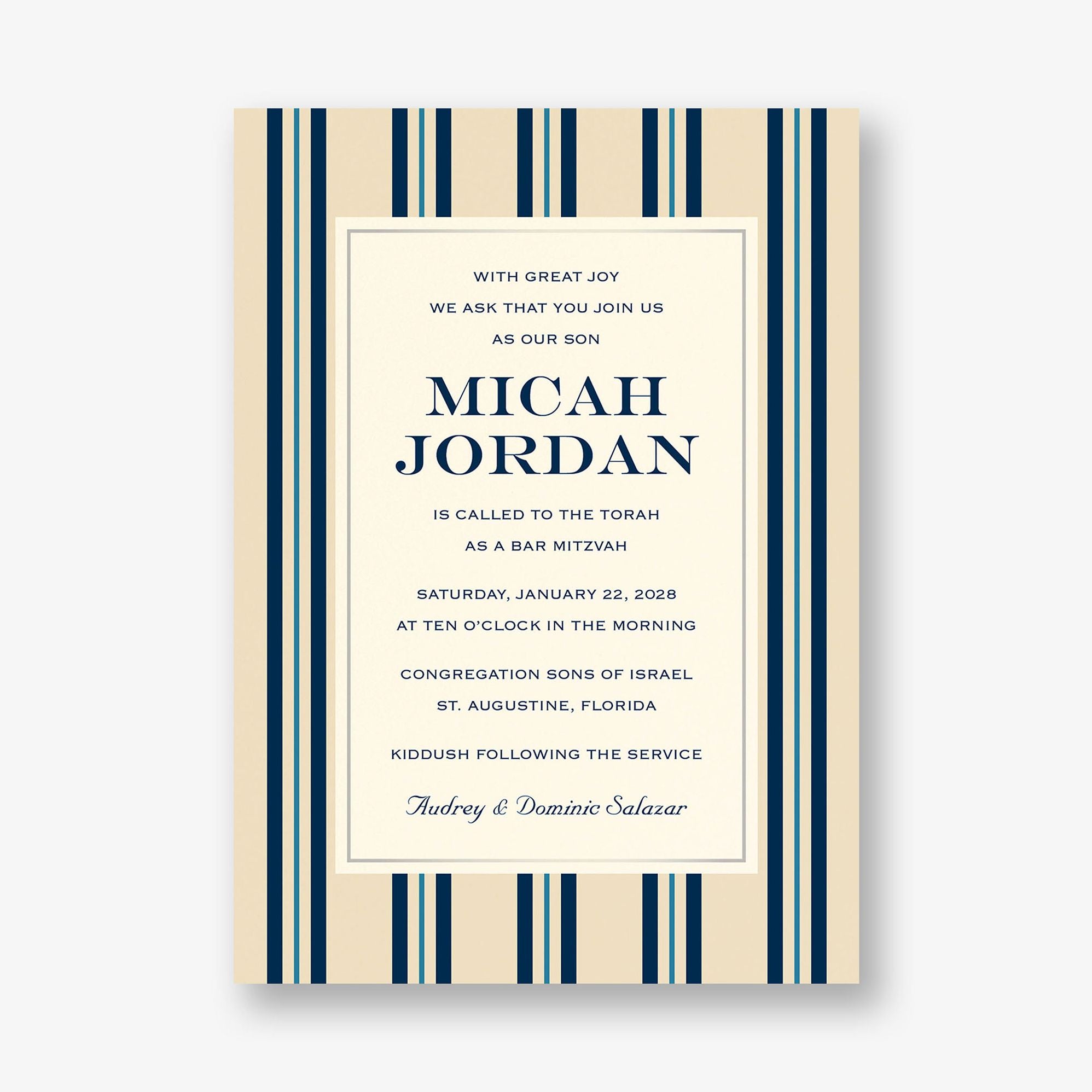 Pinstripe Foil Bar Mitzvah Invitation