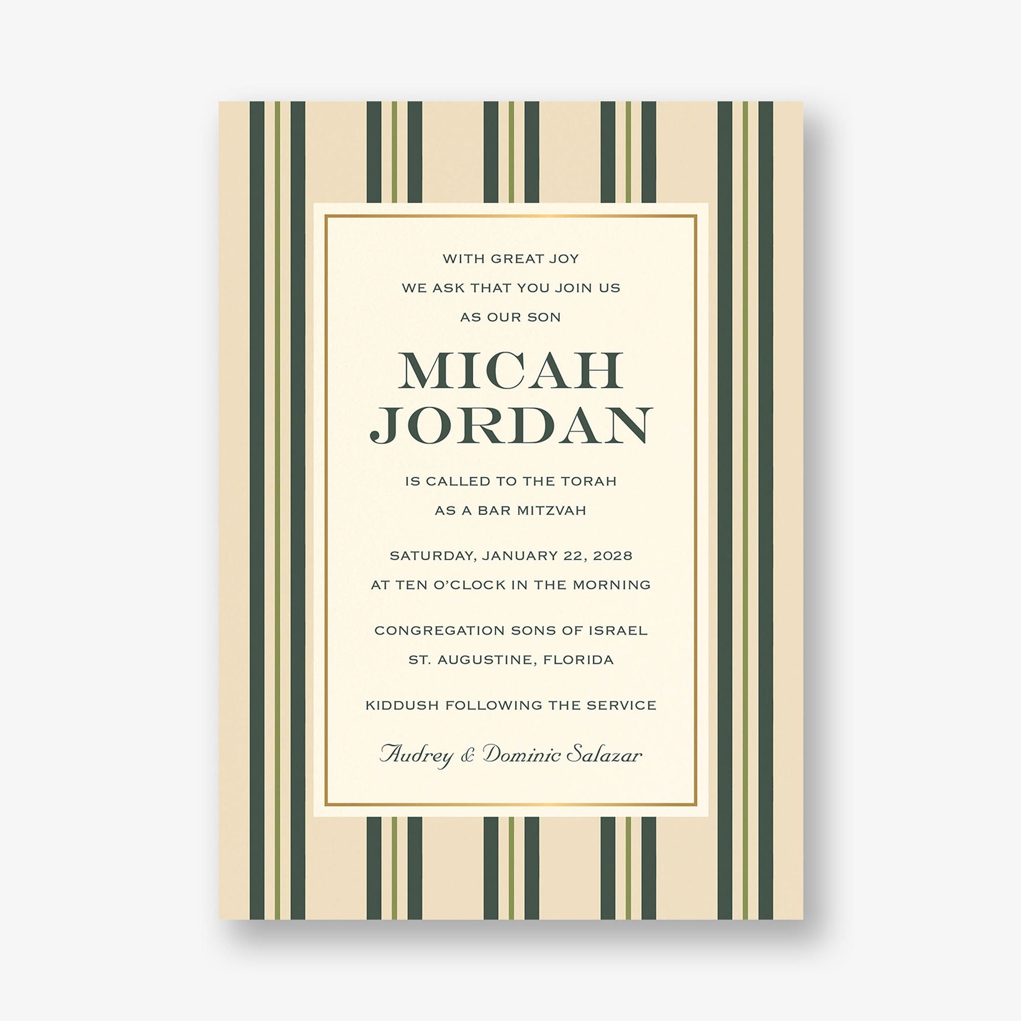 Pinstripe Foil Bar Mitzvah Invitation