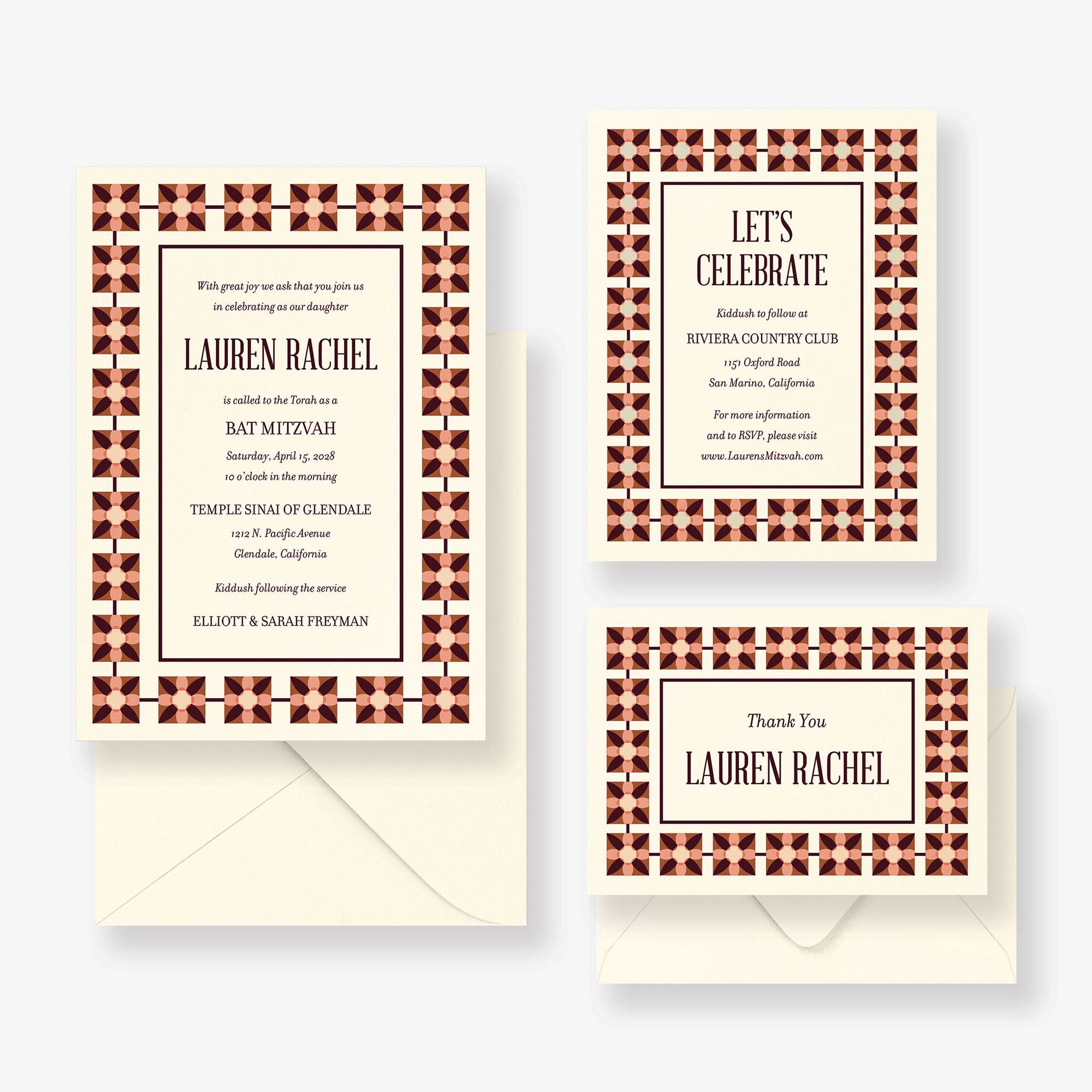 Floral Tile Bat Mitzvah Invitation