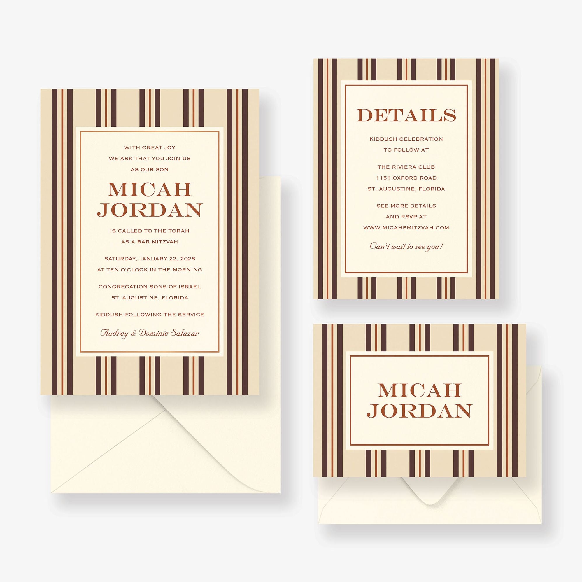 Pinstripe Foil Bar Mitzvah Invitation