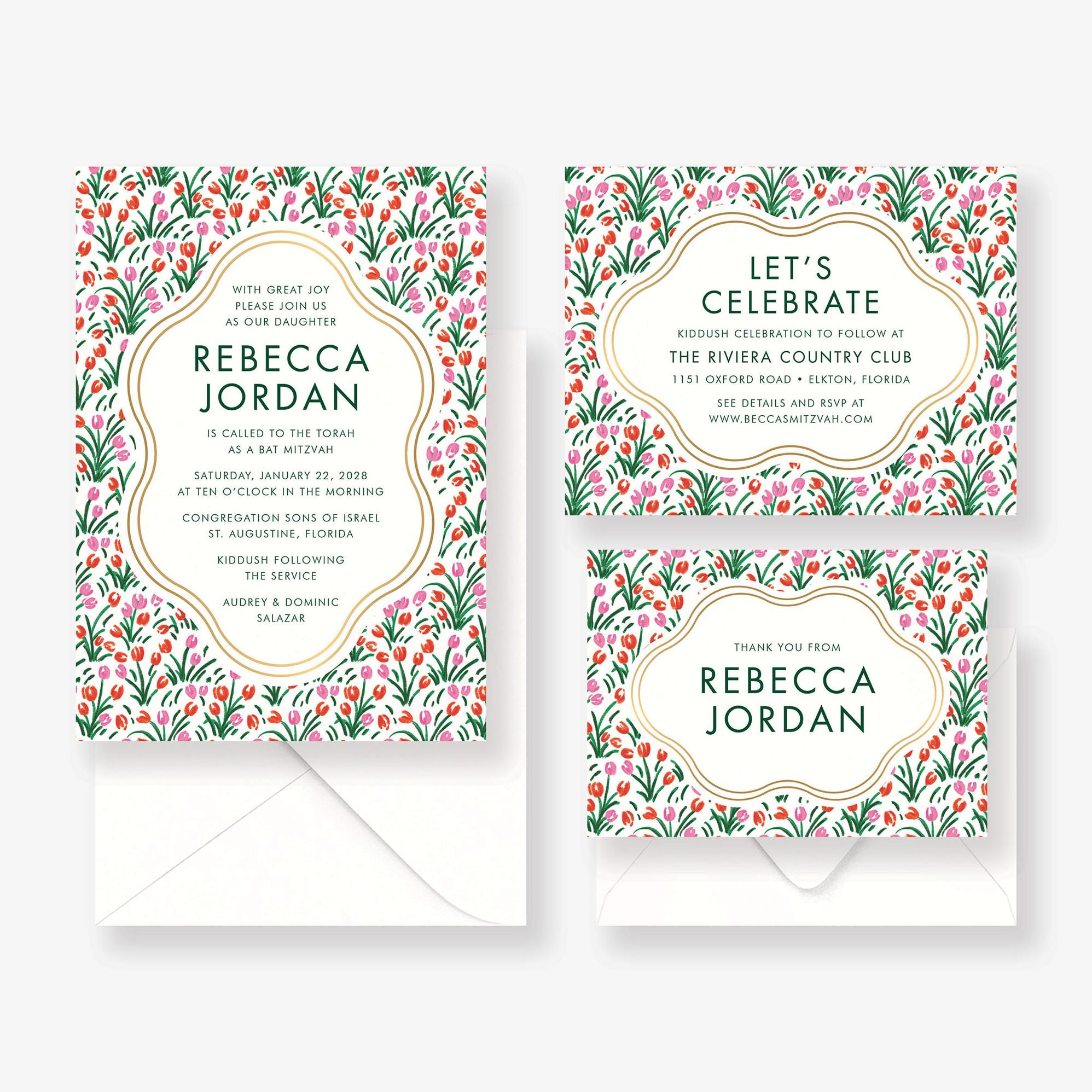 Tulip Field Foil Bat Mitzvah Invitation
