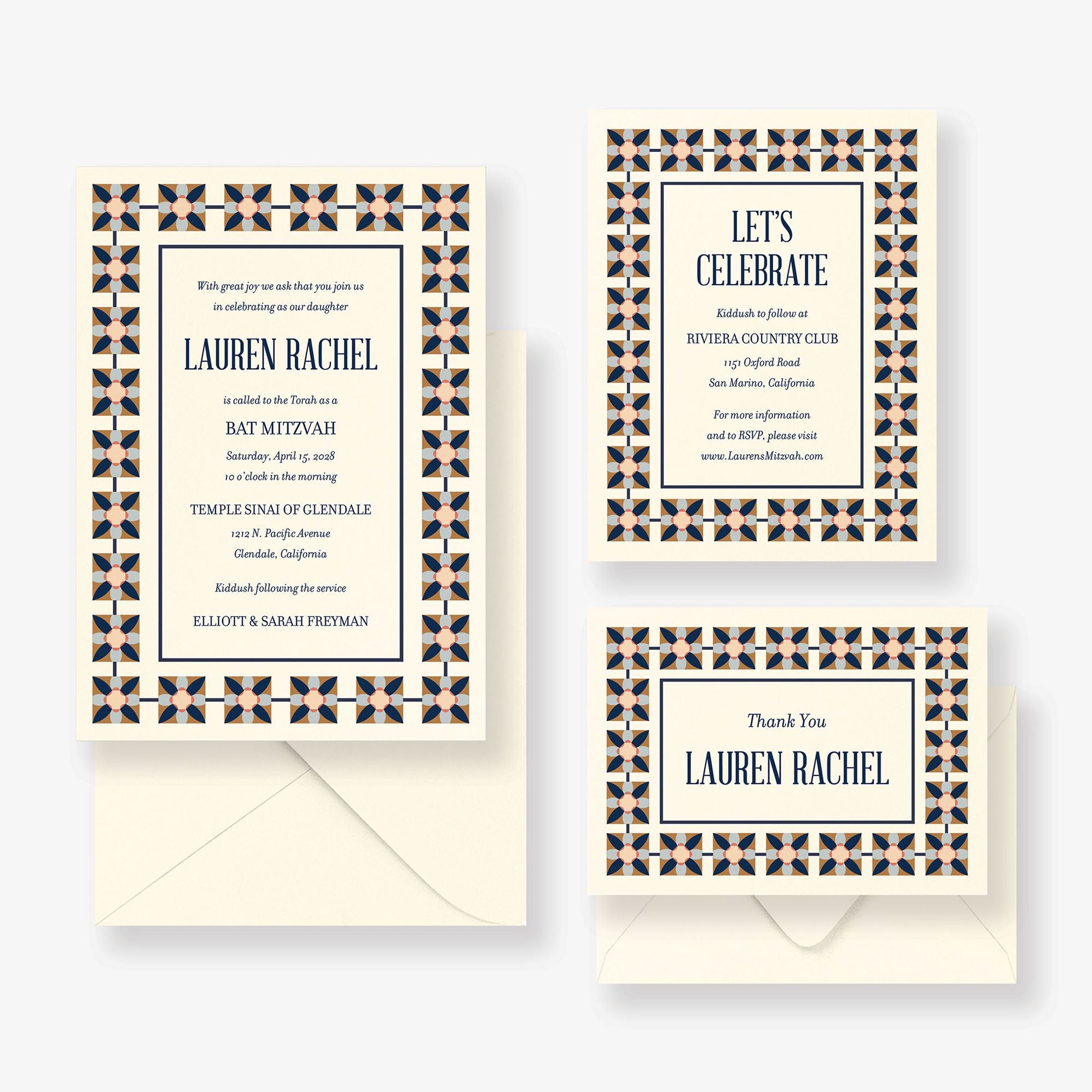 Floral Tile Bat Mitzvah Invitation