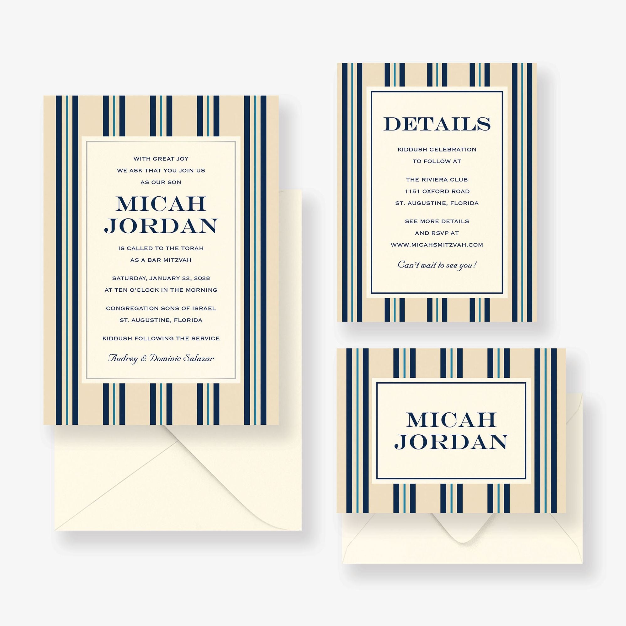 Pinstripe Foil Bar Mitzvah Invitation