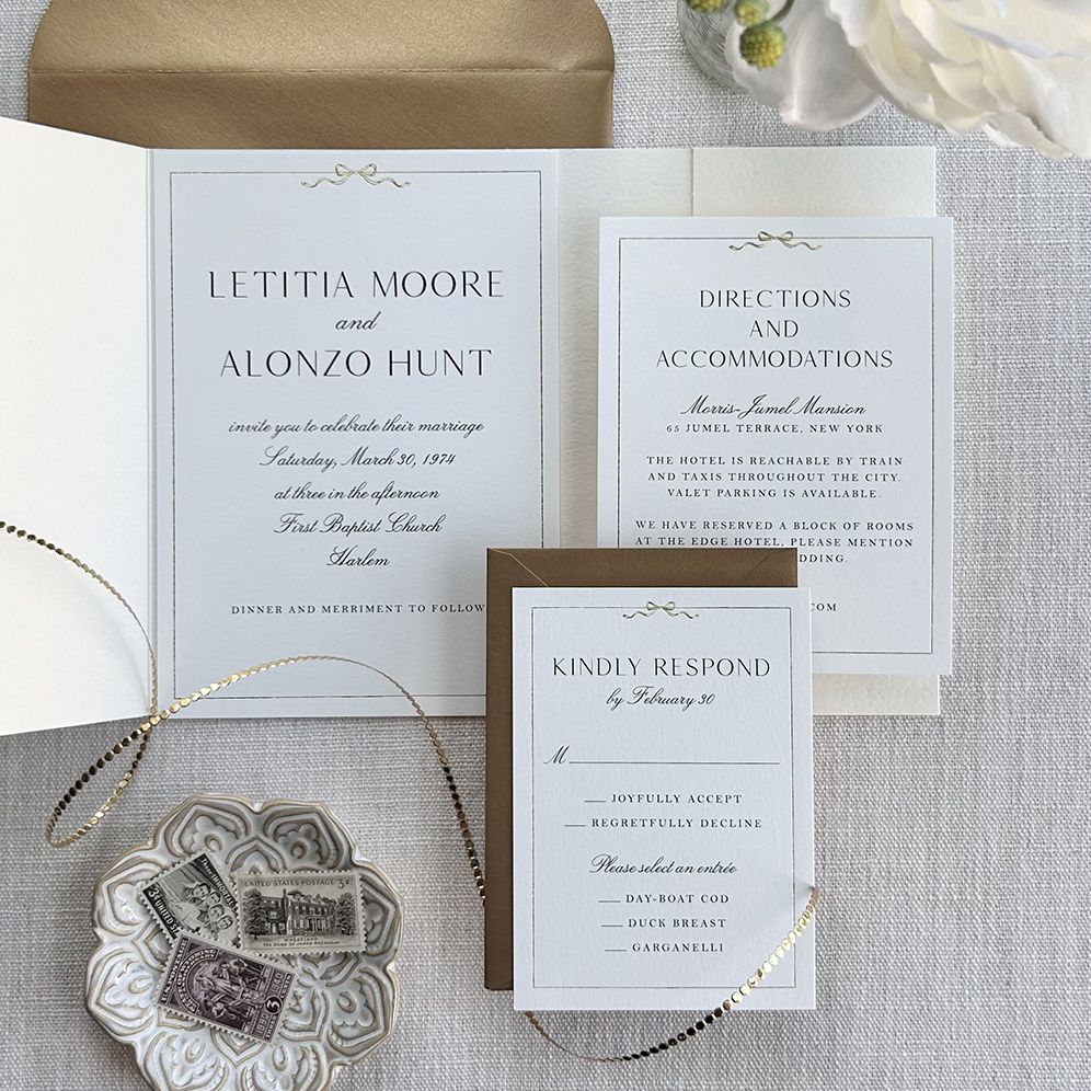 Bow Border Foil Wedding Invitation
