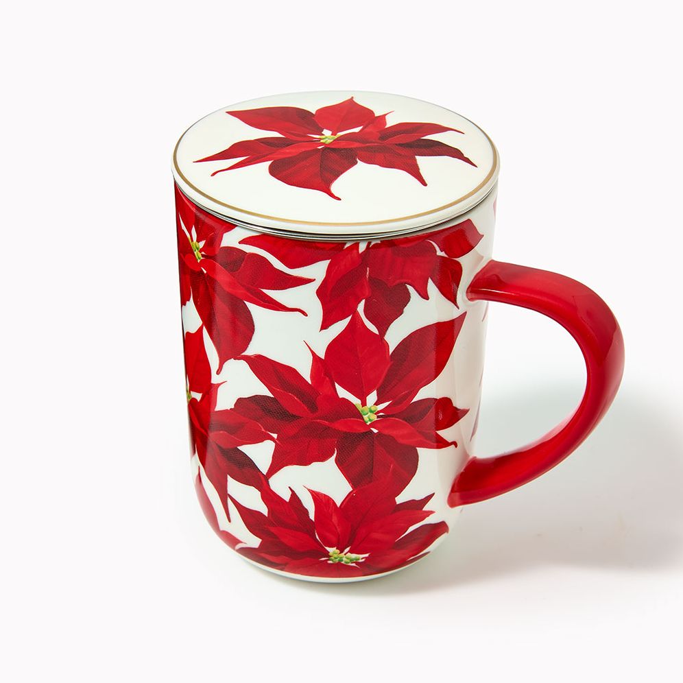 Poinsettia Steeping Lidded Mug