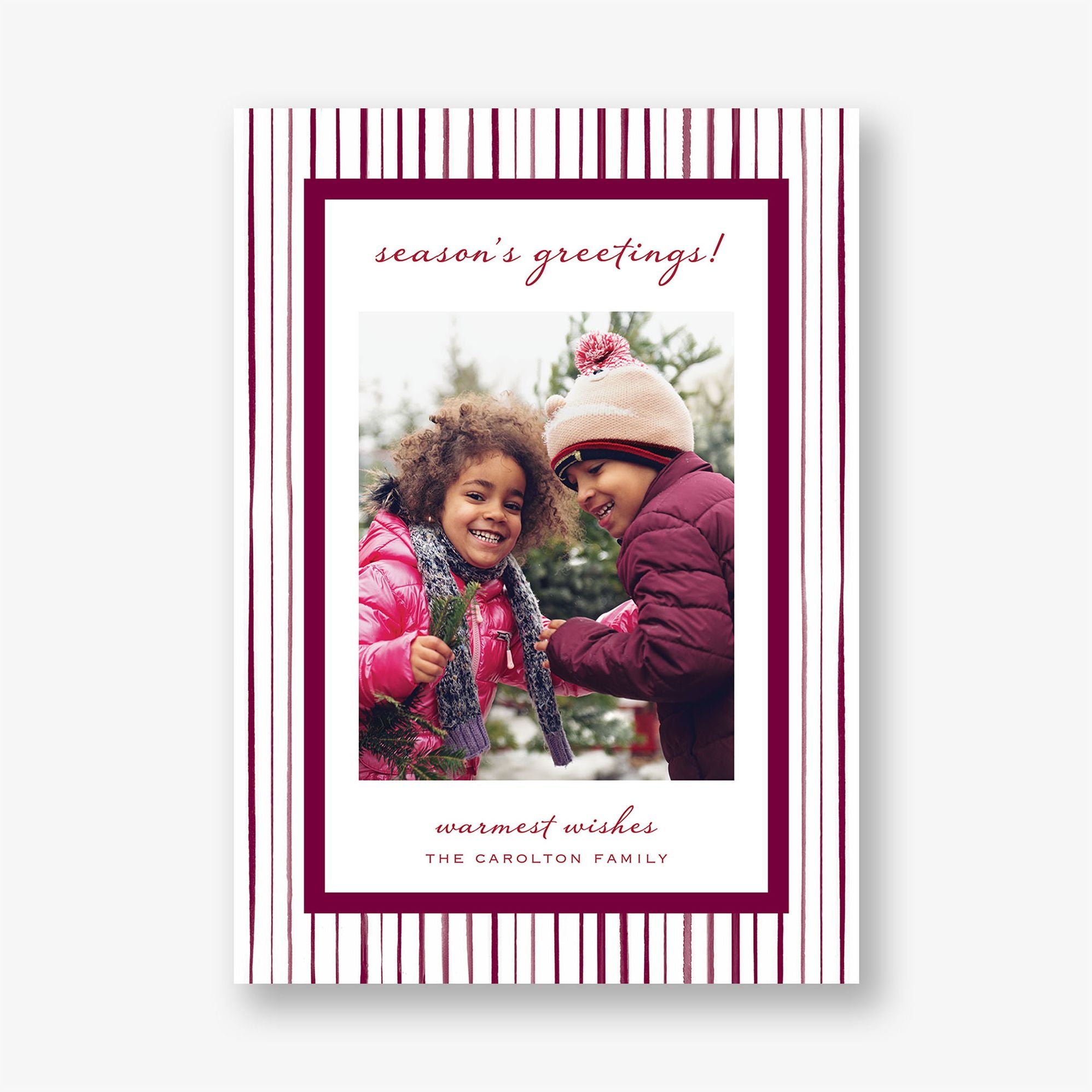 Watercolor Stripe Border Holiday Photo Card