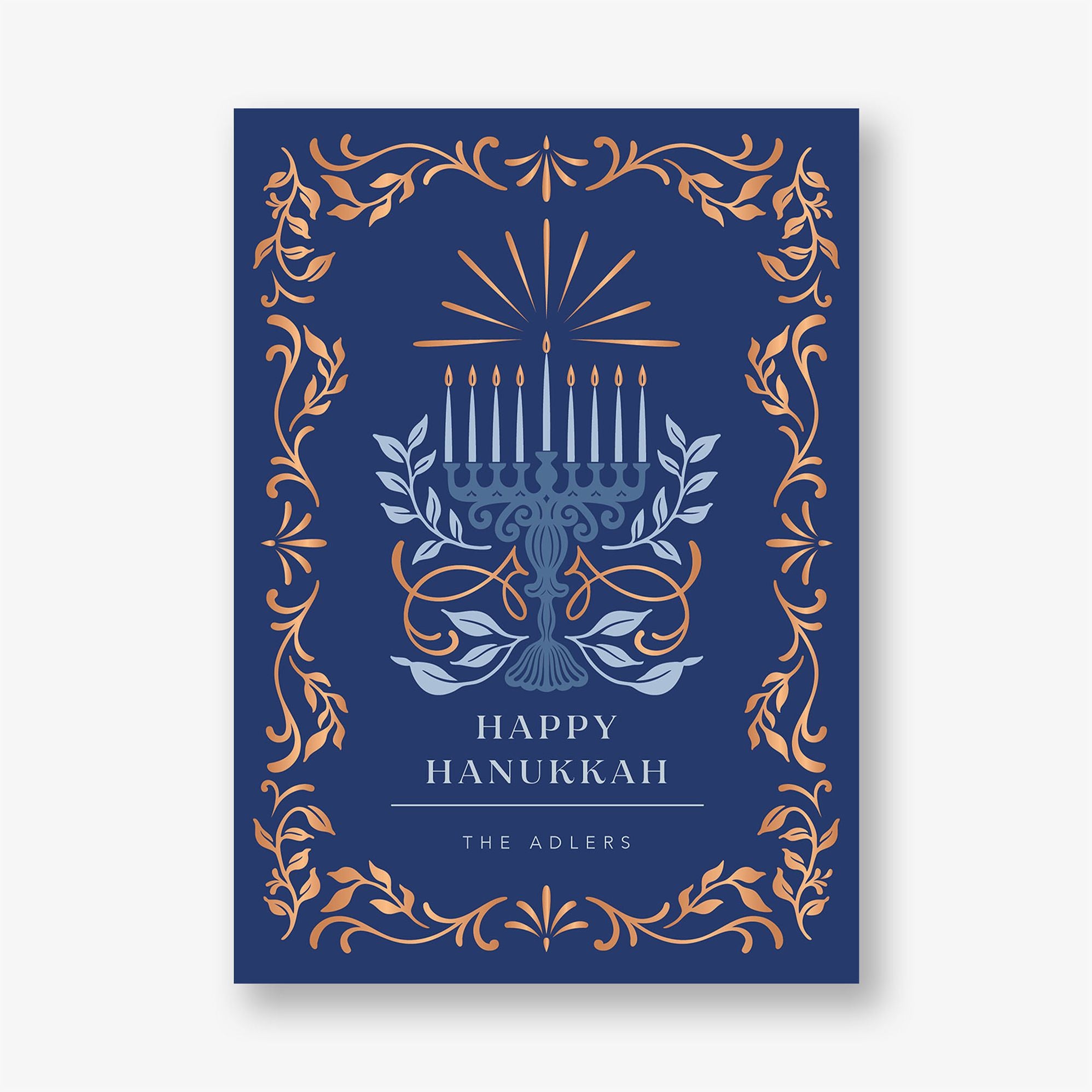 Radiant Menorah Foil Frame Holiday Card