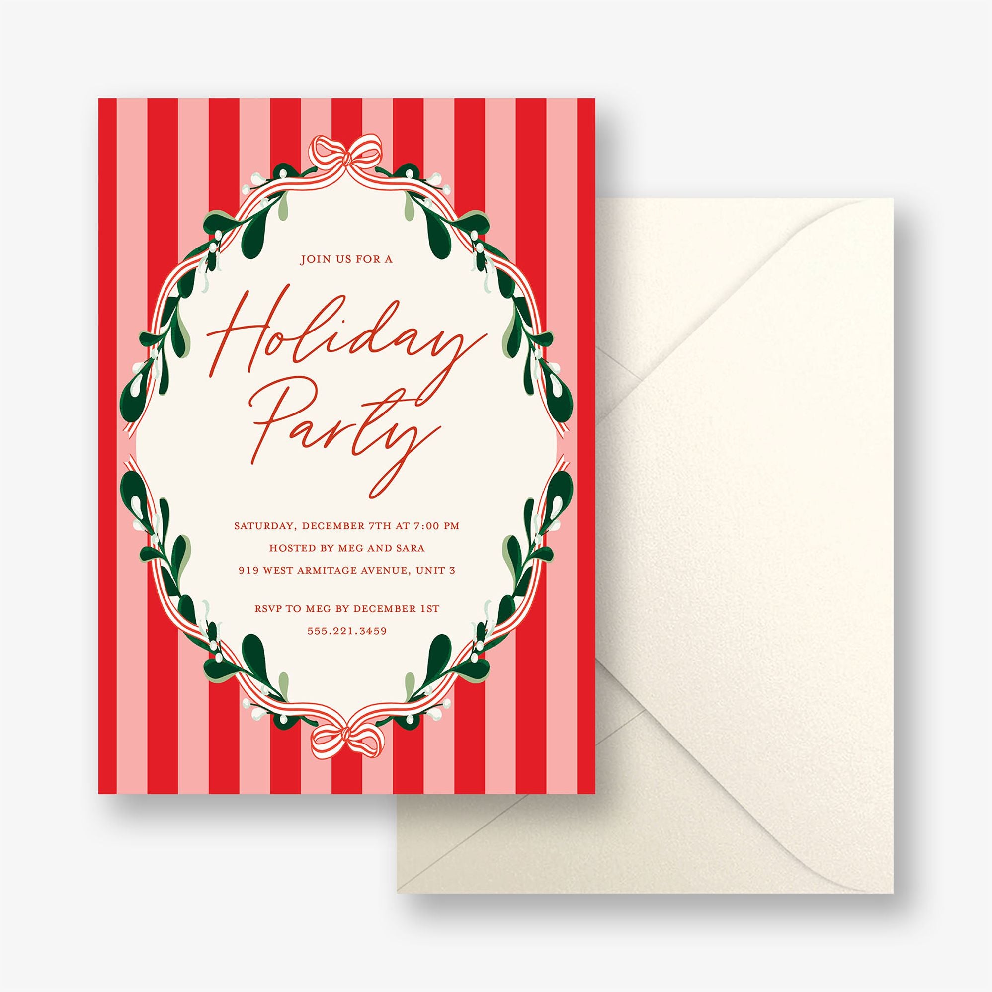 Holly and Stripes Party Invitation