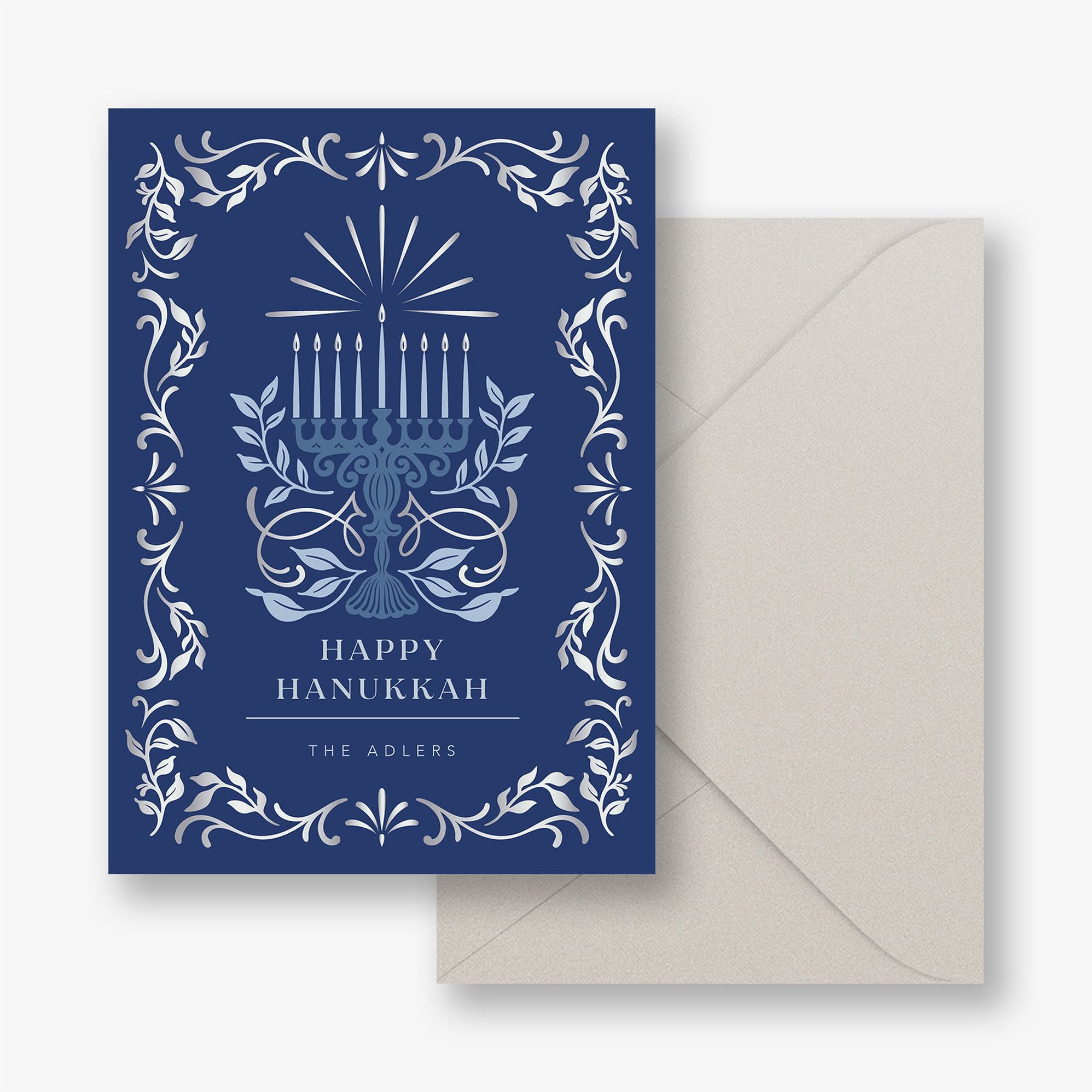 Radiant Menorah Foil Frame Holiday Card