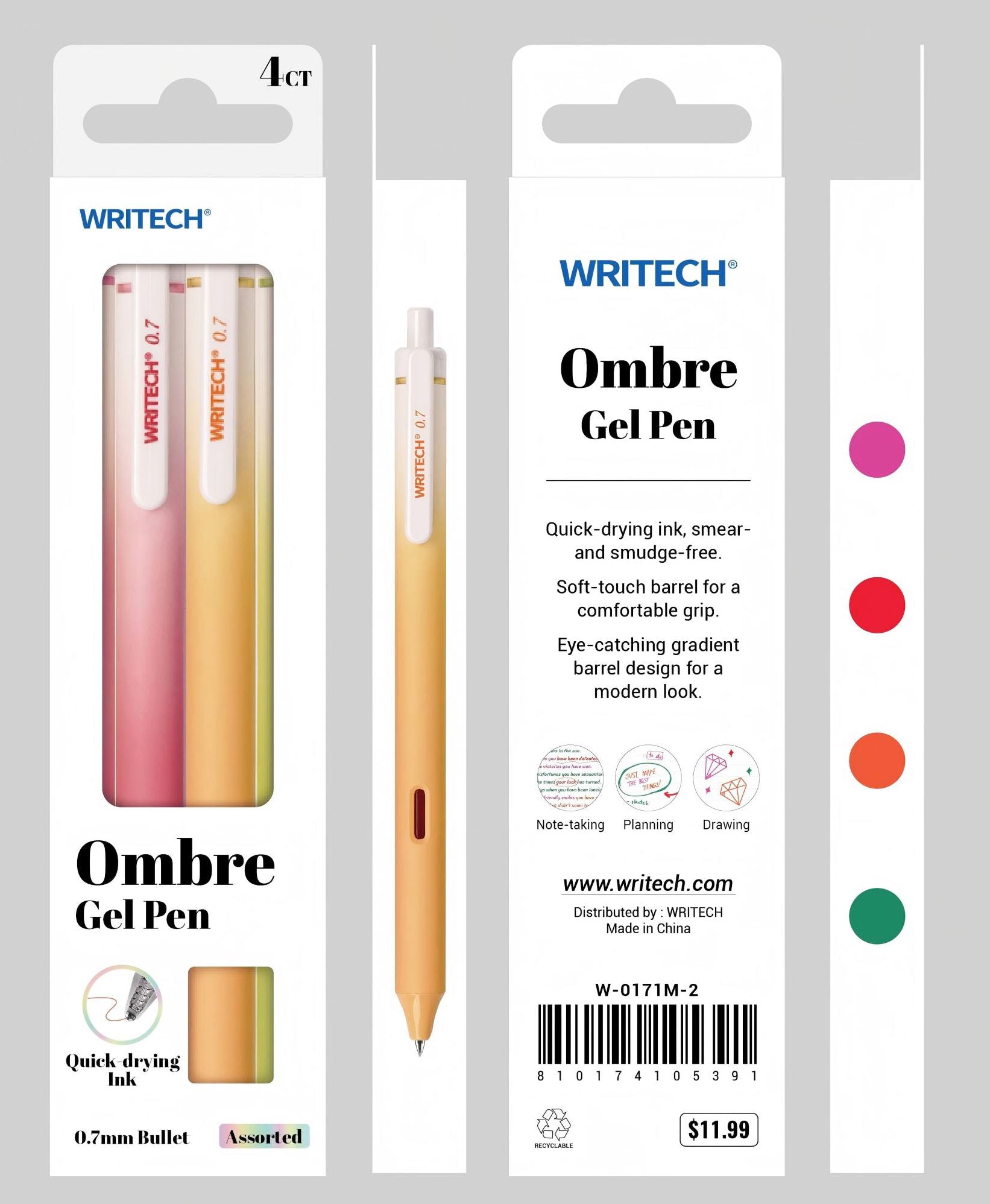 Ombre Sherbert Gel Pen S/4 - Assorted Ink