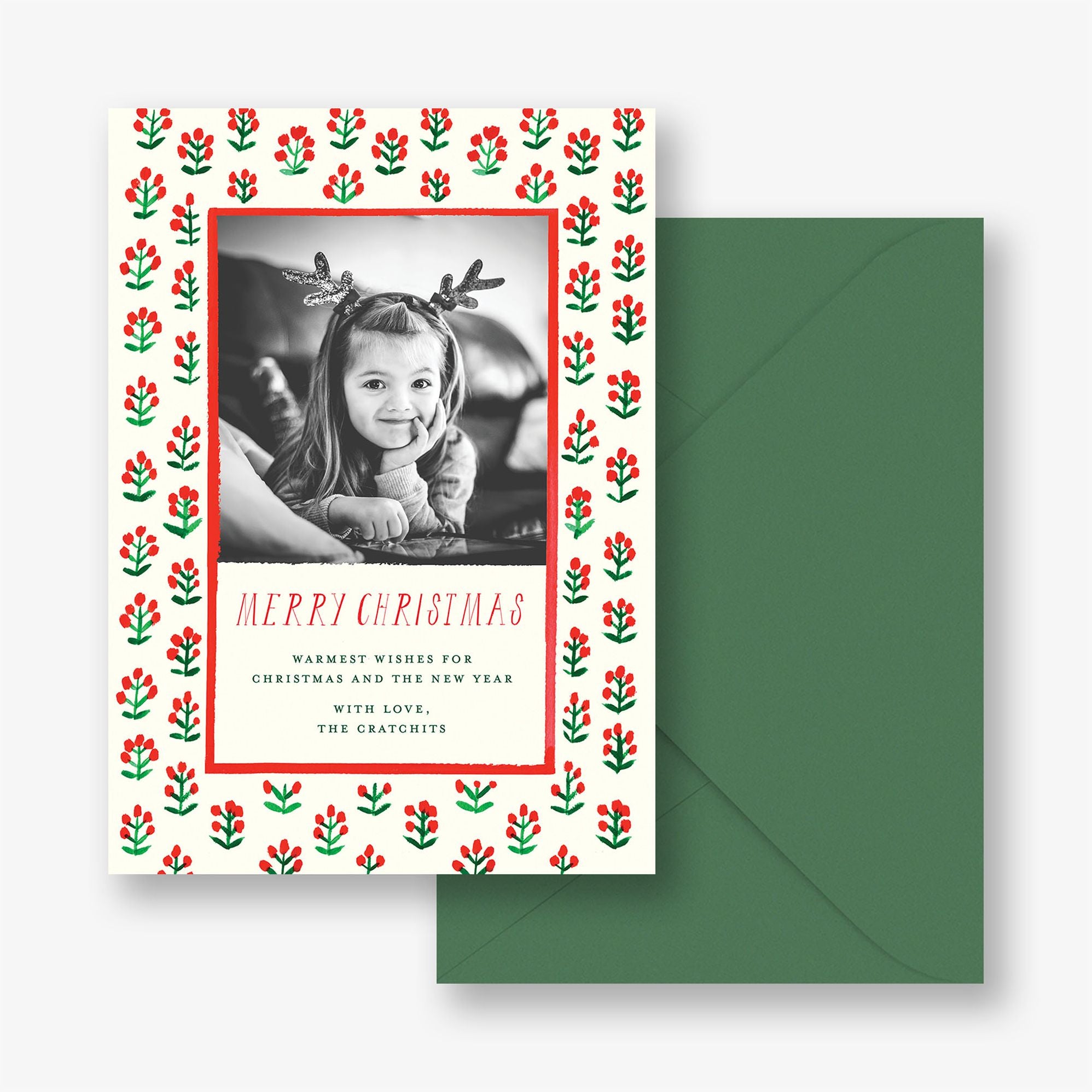 Sprig Pattern Holiday Photo Card